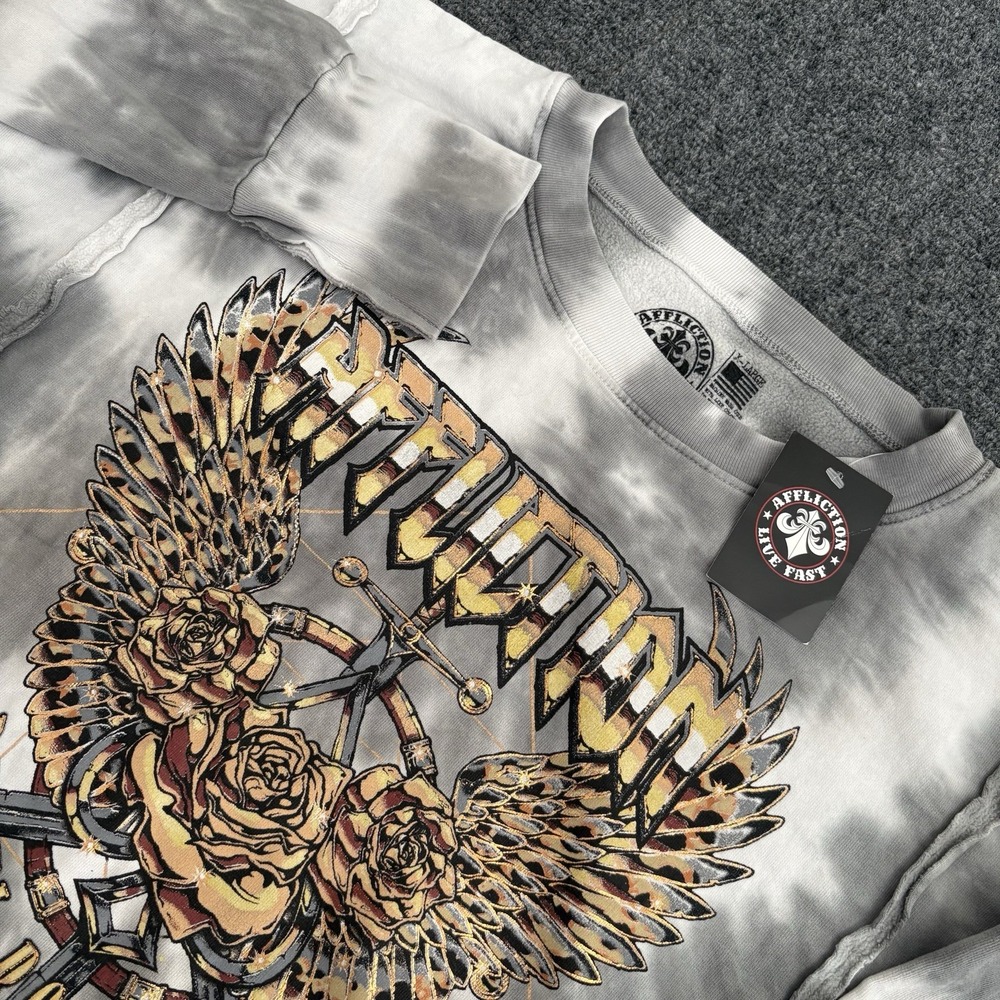 Affliction Rebel Rose Tour LS Crewneck XL Tie Dye Sweatshirt Comfort‎ Y2K Style